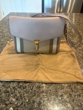 Burberry Lavender Leather & Check Crossbody with Gold-Tone Hardware